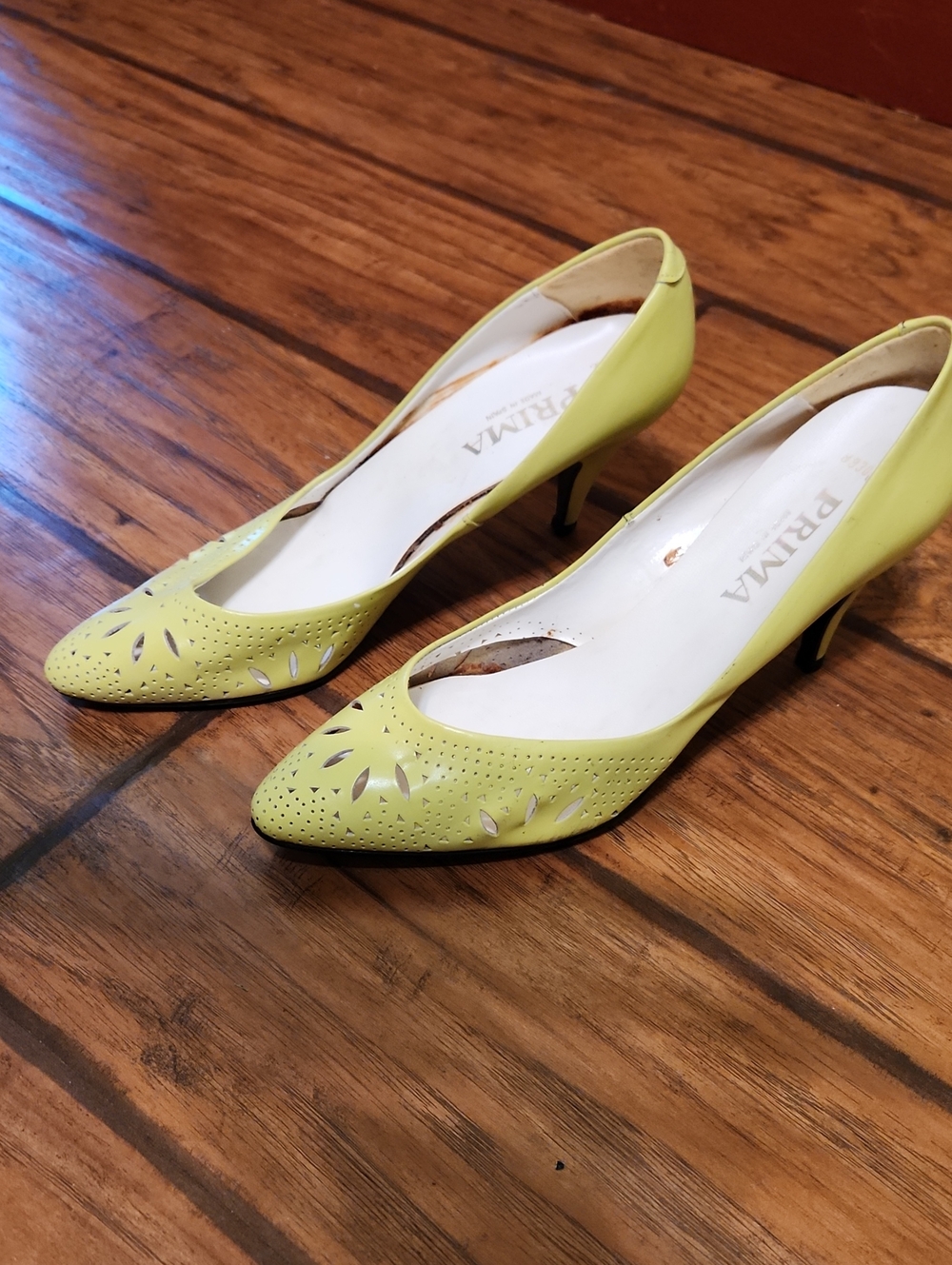 Prima Lime Green Pointed Toe Kitten Heel Pumps